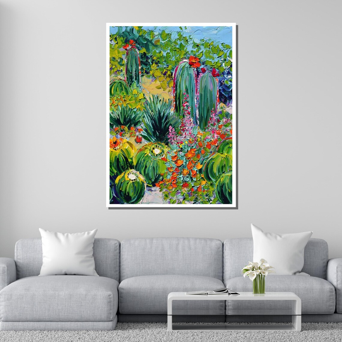 Vibrant Cactus Garden Impasto Desert Bloom Colorful Nature Art Poster - Image 2