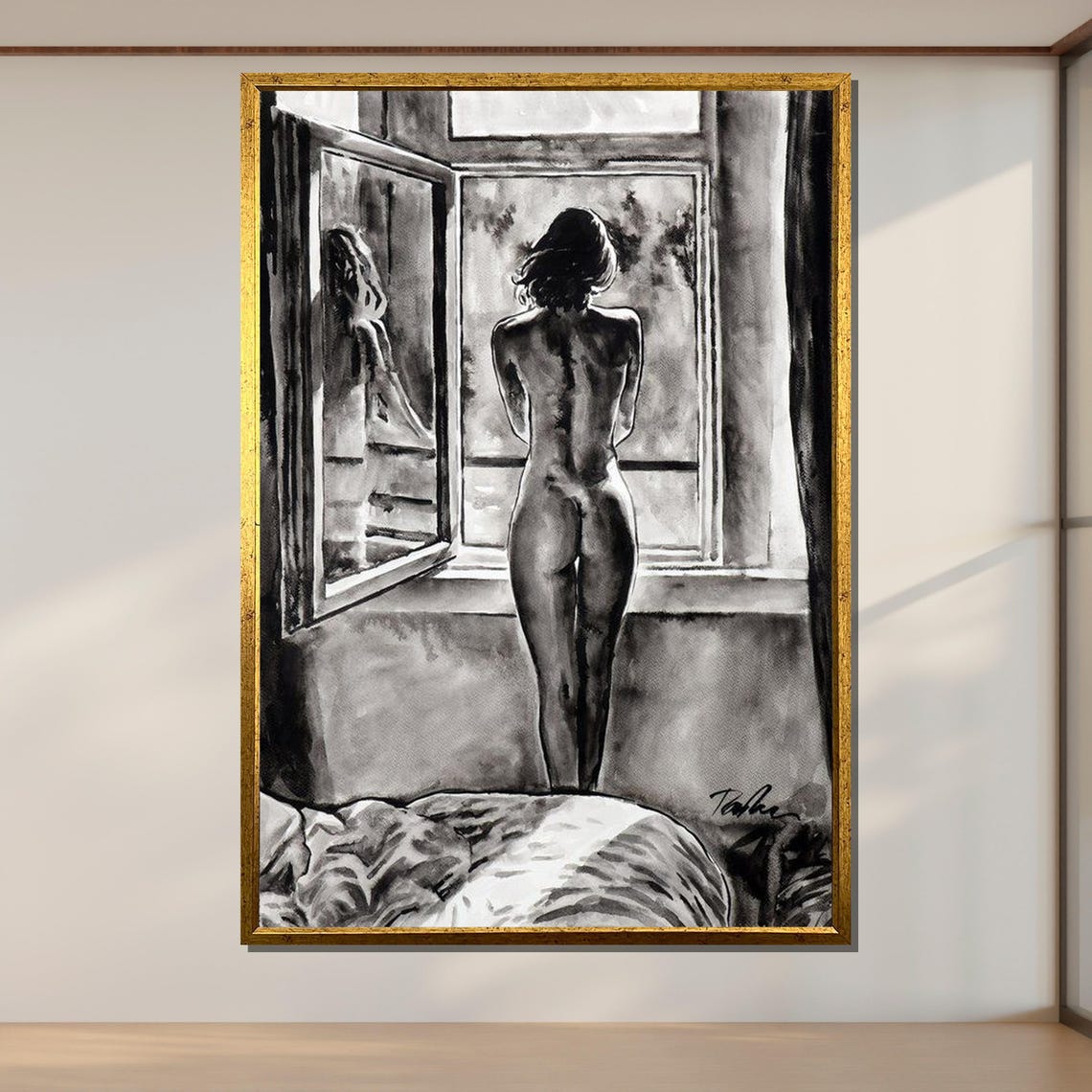 Monochrome Nude Intimate Window Scene Black And White Female Art Sensual Figurative Print Artistic Nude Wall Decor Ready To Hang