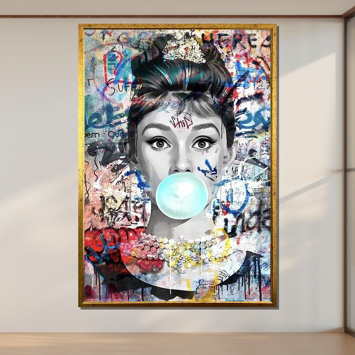 Audrey Hepburn Bubble Gum Graffiti Pop Art Street Style Wall Poster - Image 2