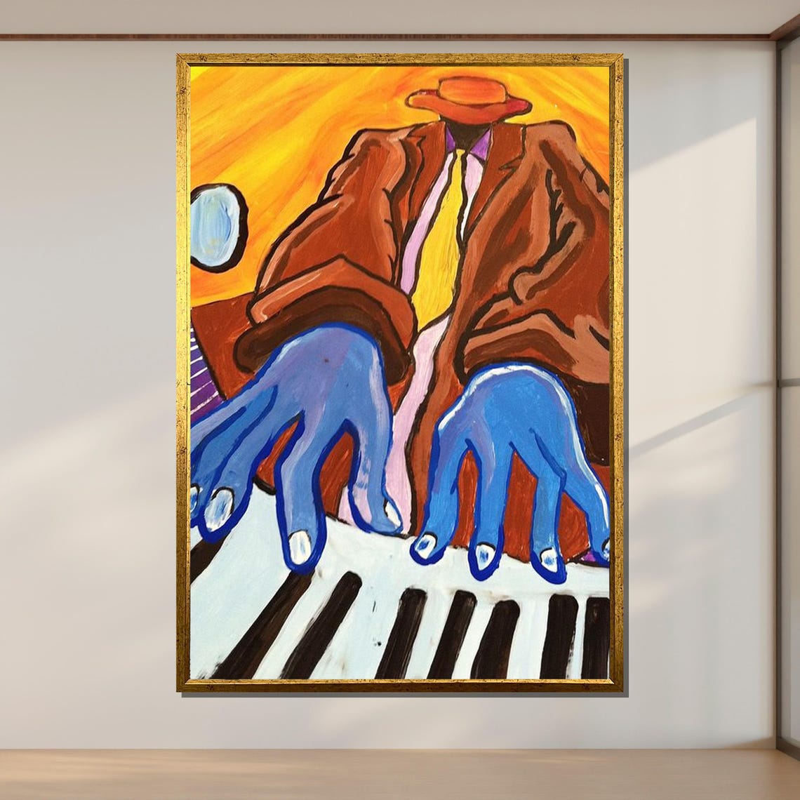 Blue Hands Jazz Pianist Abstract Musician Vibrant Colorful Art Poster