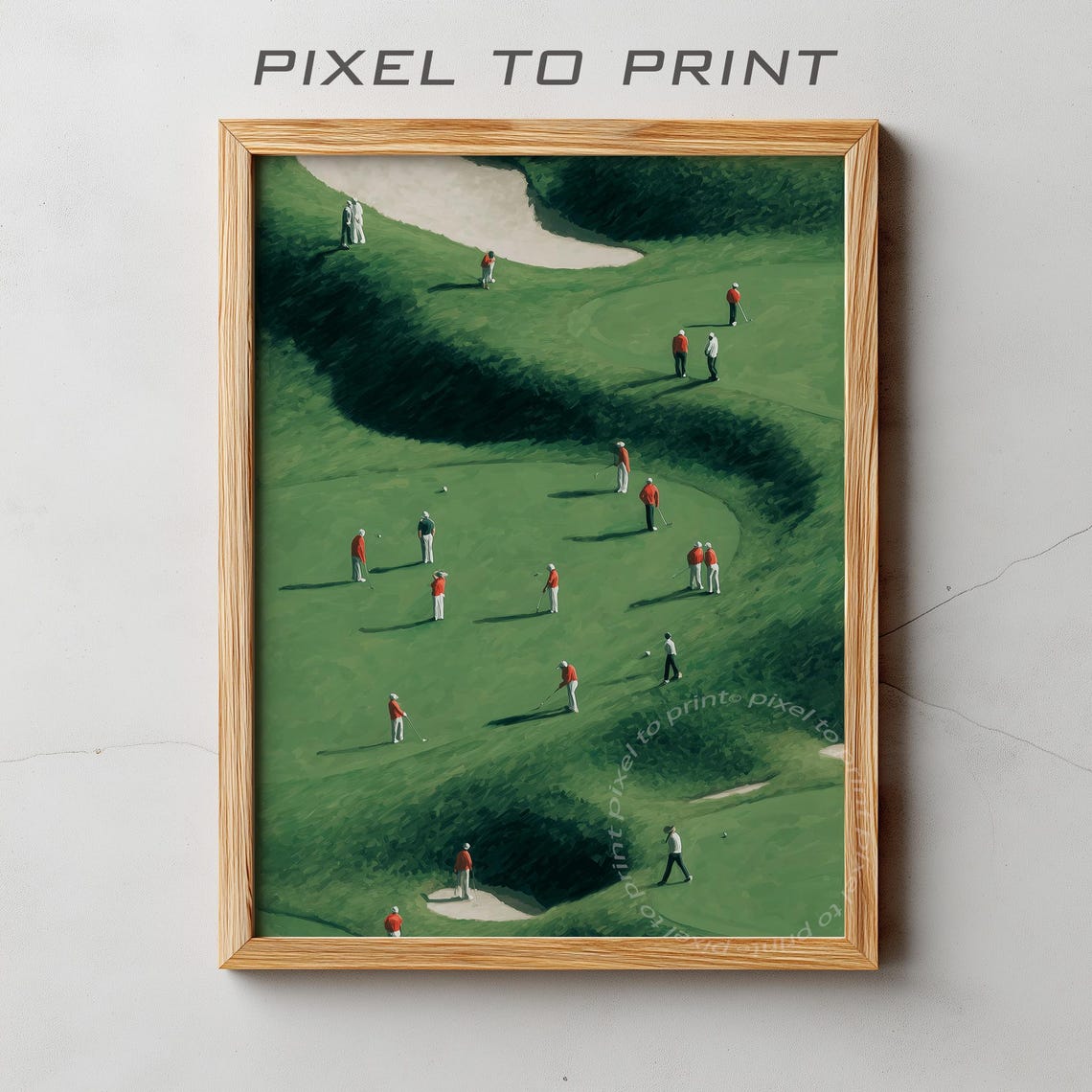 Tiny Golfers on Green Fairway Aerial Golf Course Painting Poster