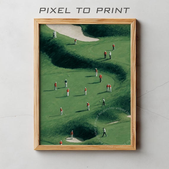 Tiny Golfers on Green Fairway Aerial Golf Course Painting Poster