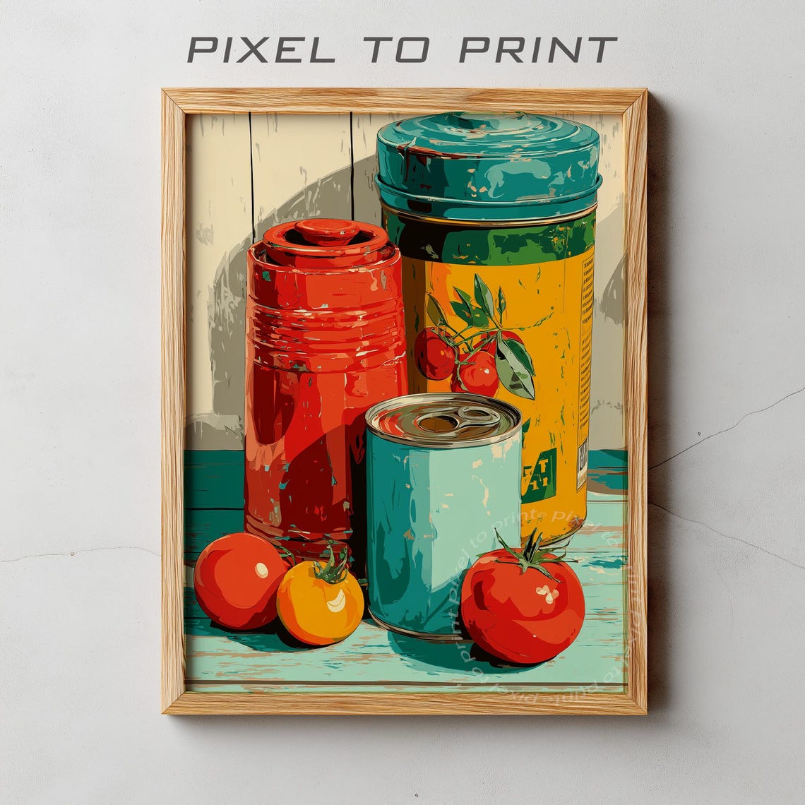Vintage Tomato Cans Still Life Pop Art Kitchen Wall Decor Print