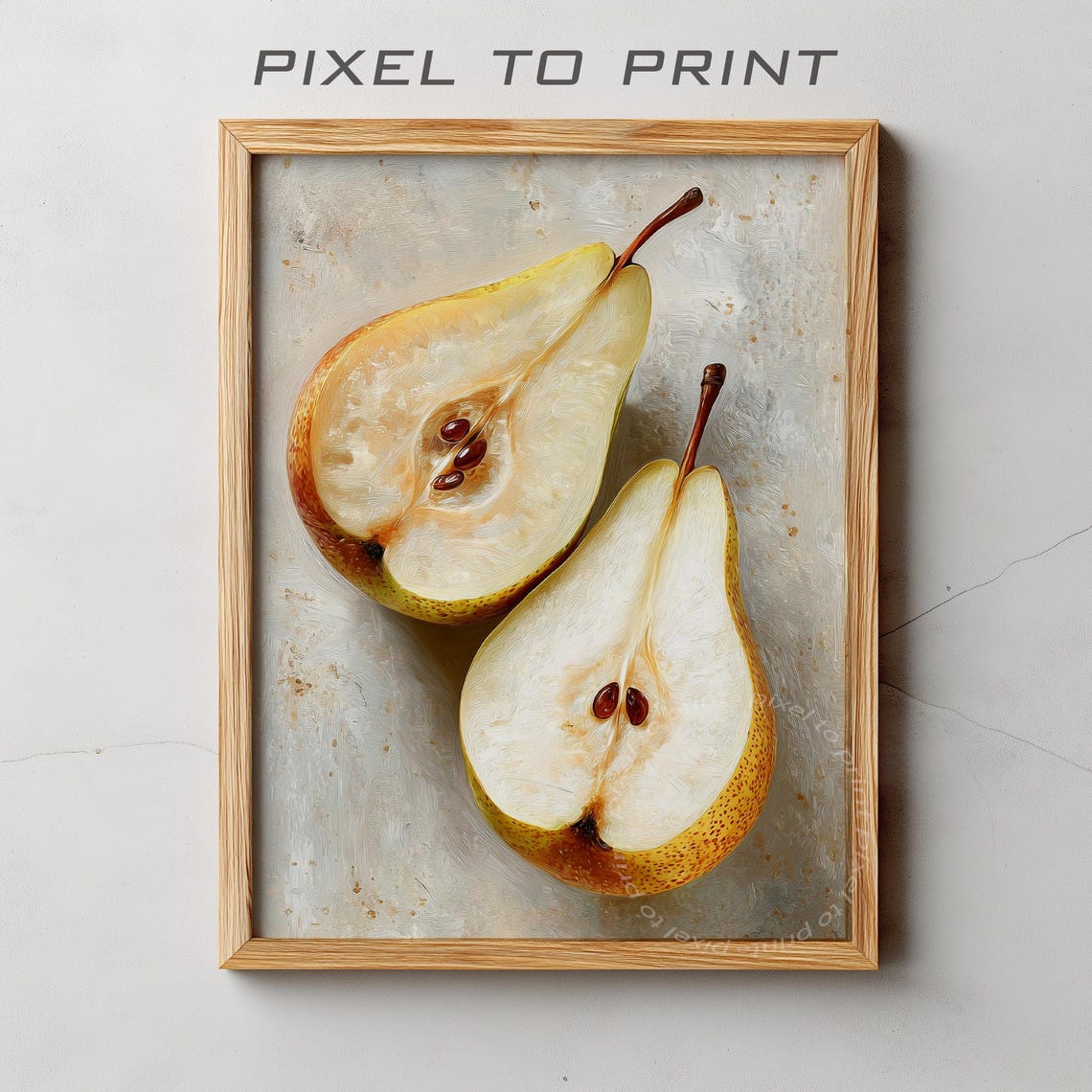 Sliced Pear Halves Still Life Impasto Oil Painting Kitchen Wall Art