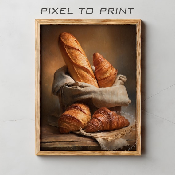 Baguette And Croissants Rustic French Bakery Oil Painting Poster