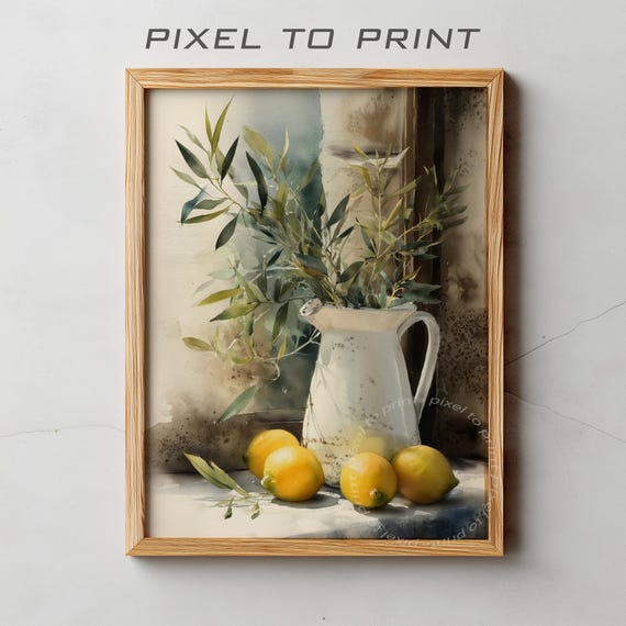Trendy Kitchen Print Vintage Lemon Paint Rustic Botanical Art