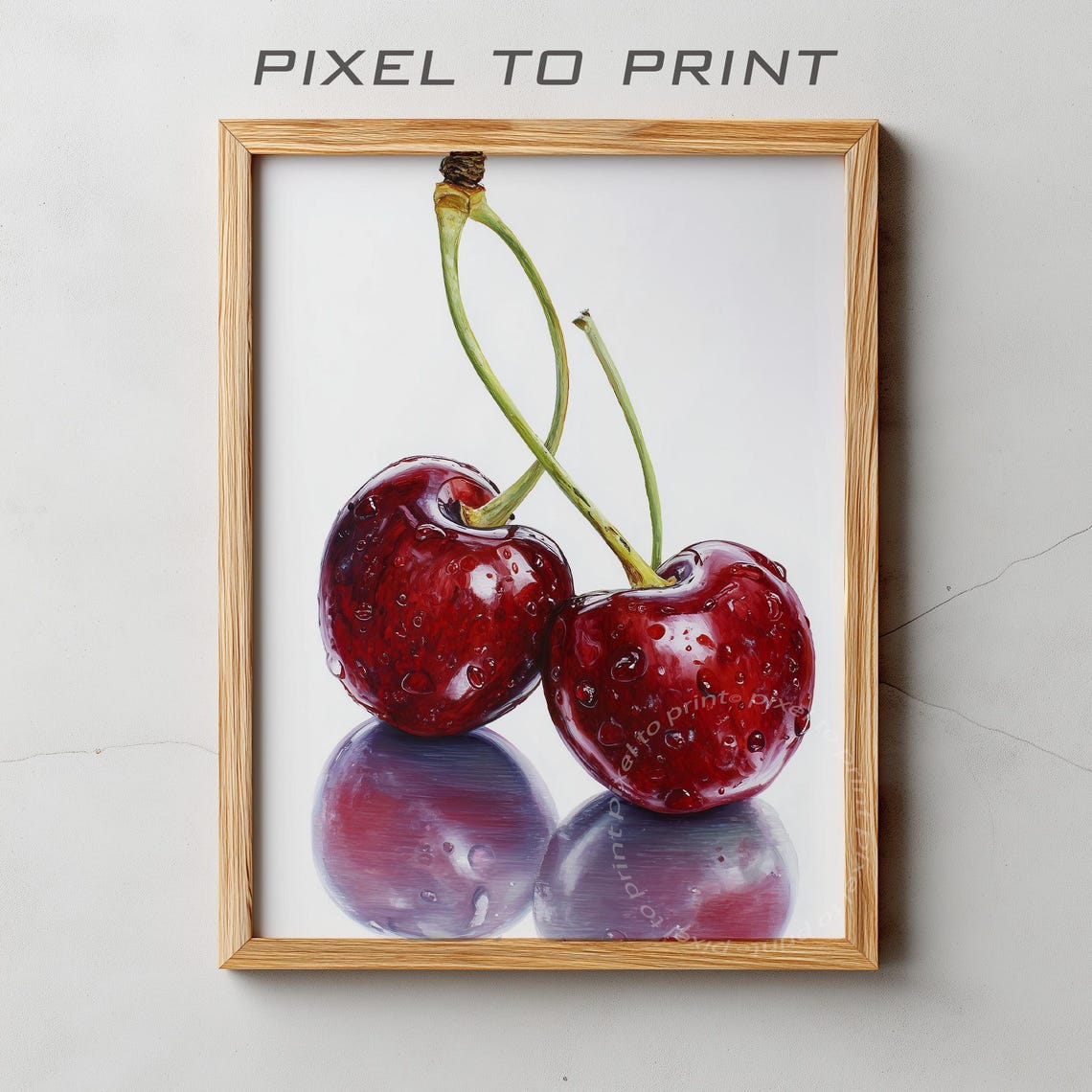 Red Cherry Fruit Watercolor Realistic Kitchen Food Art Poster