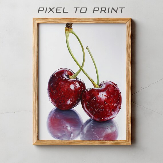 Red Cherry Fruit Watercolor Realistic Kitchen Food Art Poster