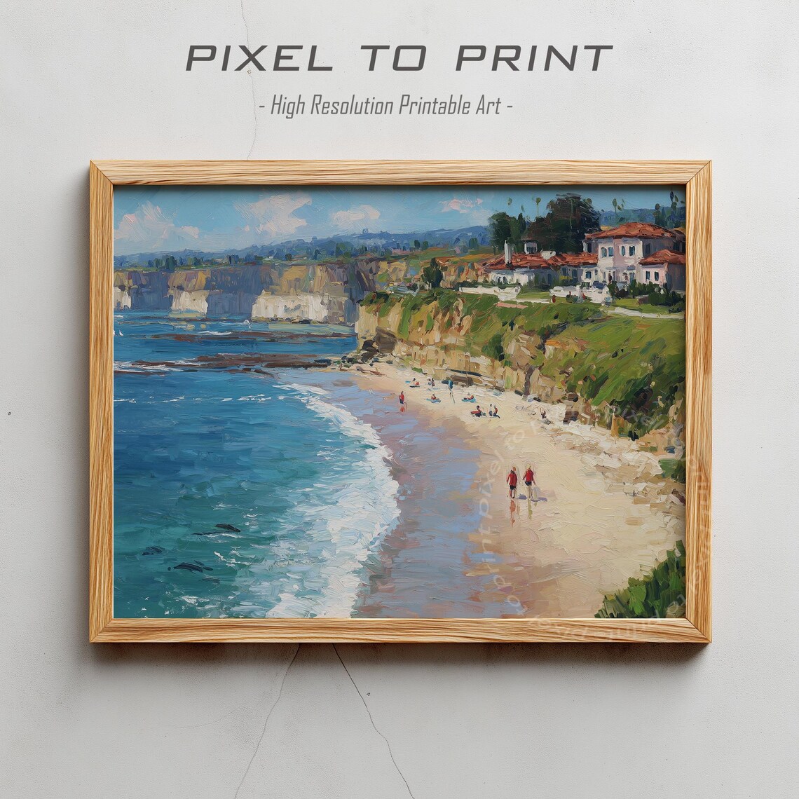 Preppy Coastal Beach Cliff Houses Oil Painting Summer Poster