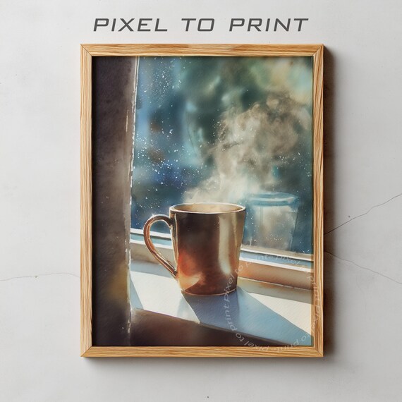 Steaming Coffee Mug by Cool Window Watercolor Kitchen Art Print