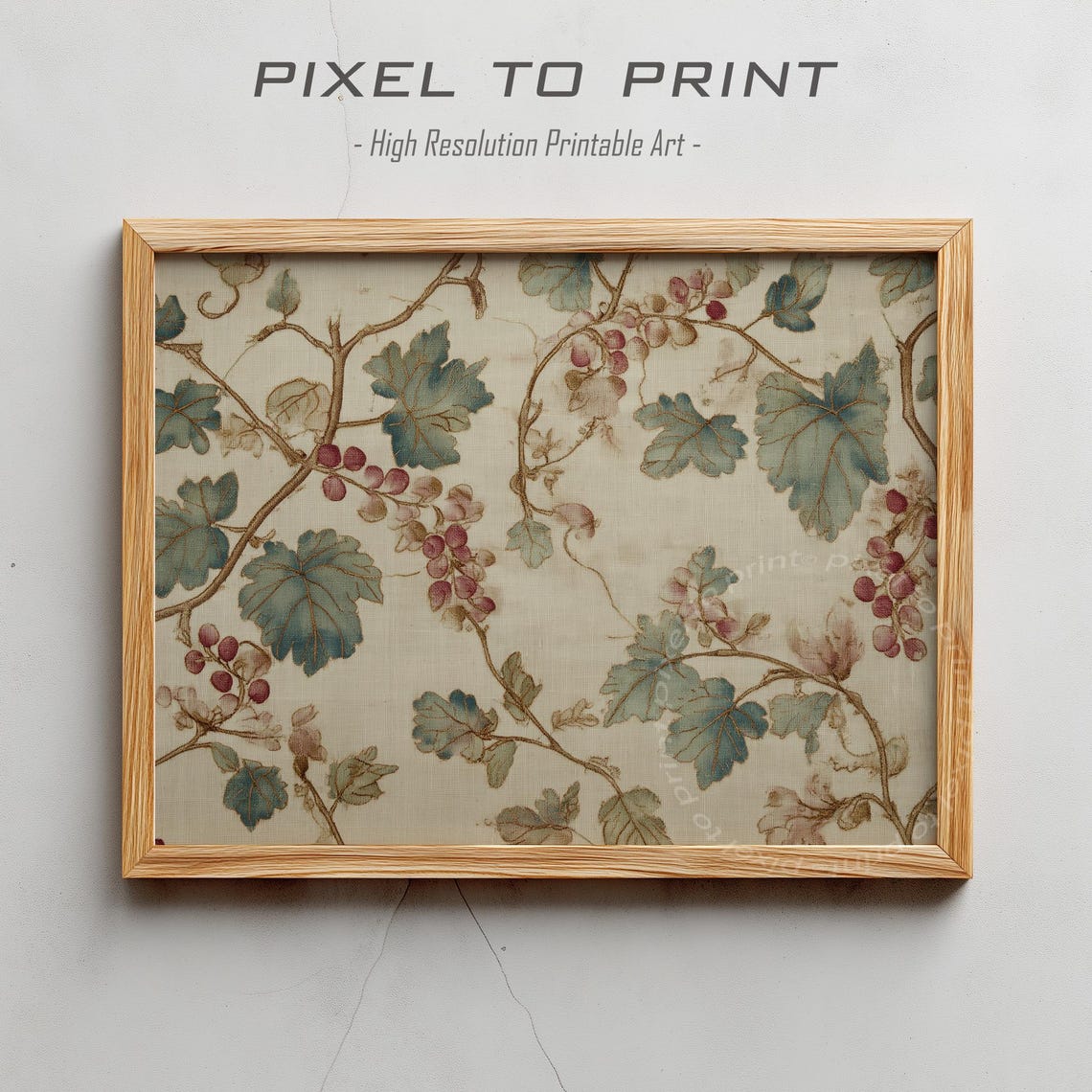 Vintage Botanical Tapestry Grape Vine Textile Pattern Wall Art