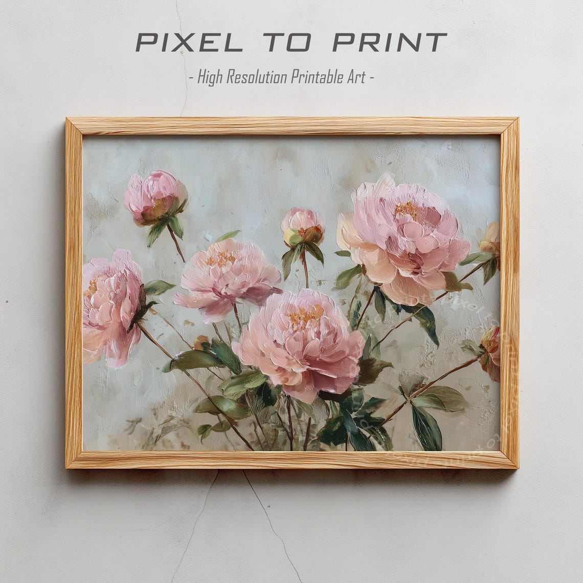 Blush Pink Peonies Impressionist Oil Painting Floral Poster Bouquet