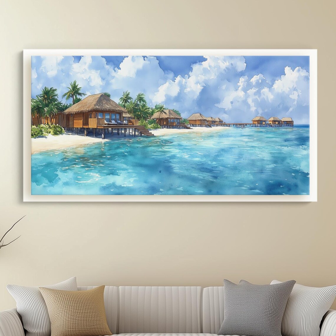 Tropical Overwater Bungalow Lagoon Turquoise Watercolor Art Poster