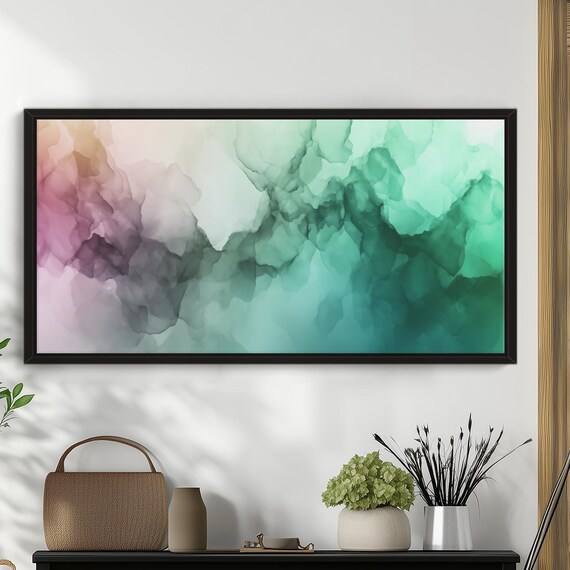 Green And Red Marbling Canvas Art Painting Abstract Watercolor Design Ready To Hang Minimalist Beautiful For Home Contemporary Color