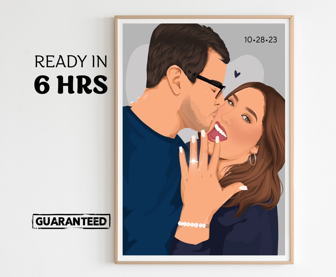 Custom Color Cartoon Proposal Portrait with Date 10.28.23 Poster