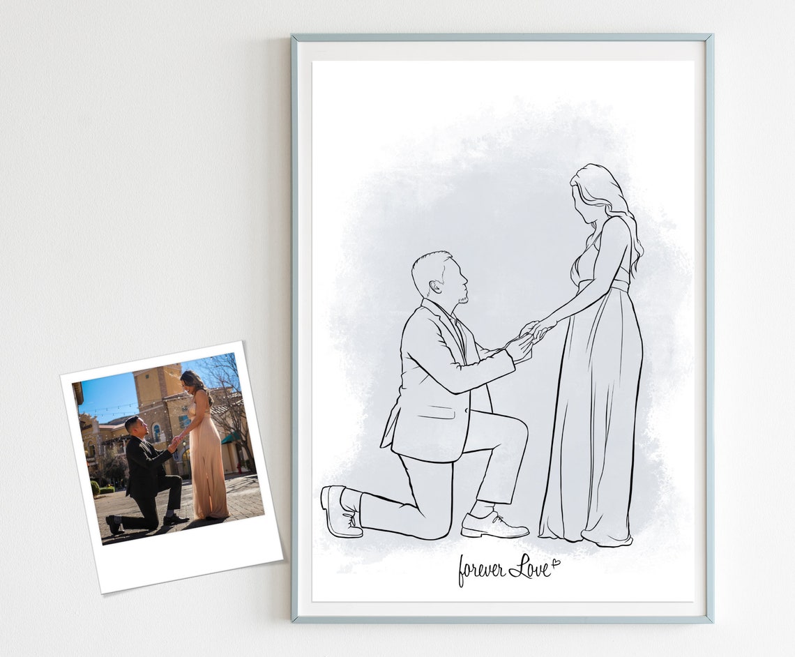 Personalized Marriage Proposal Line Art Custom Couple Poster