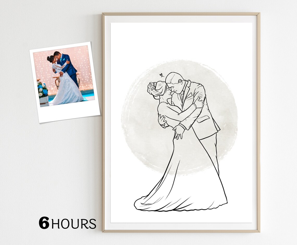 Custom Engagement Sketch Portrait, Wedding Line Art