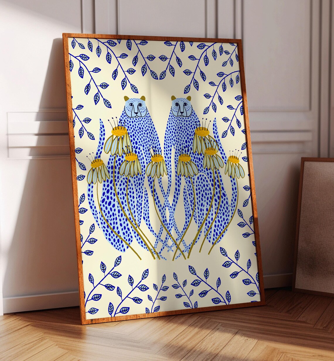 Blue Cheetahs Art Print, Animal Illustration