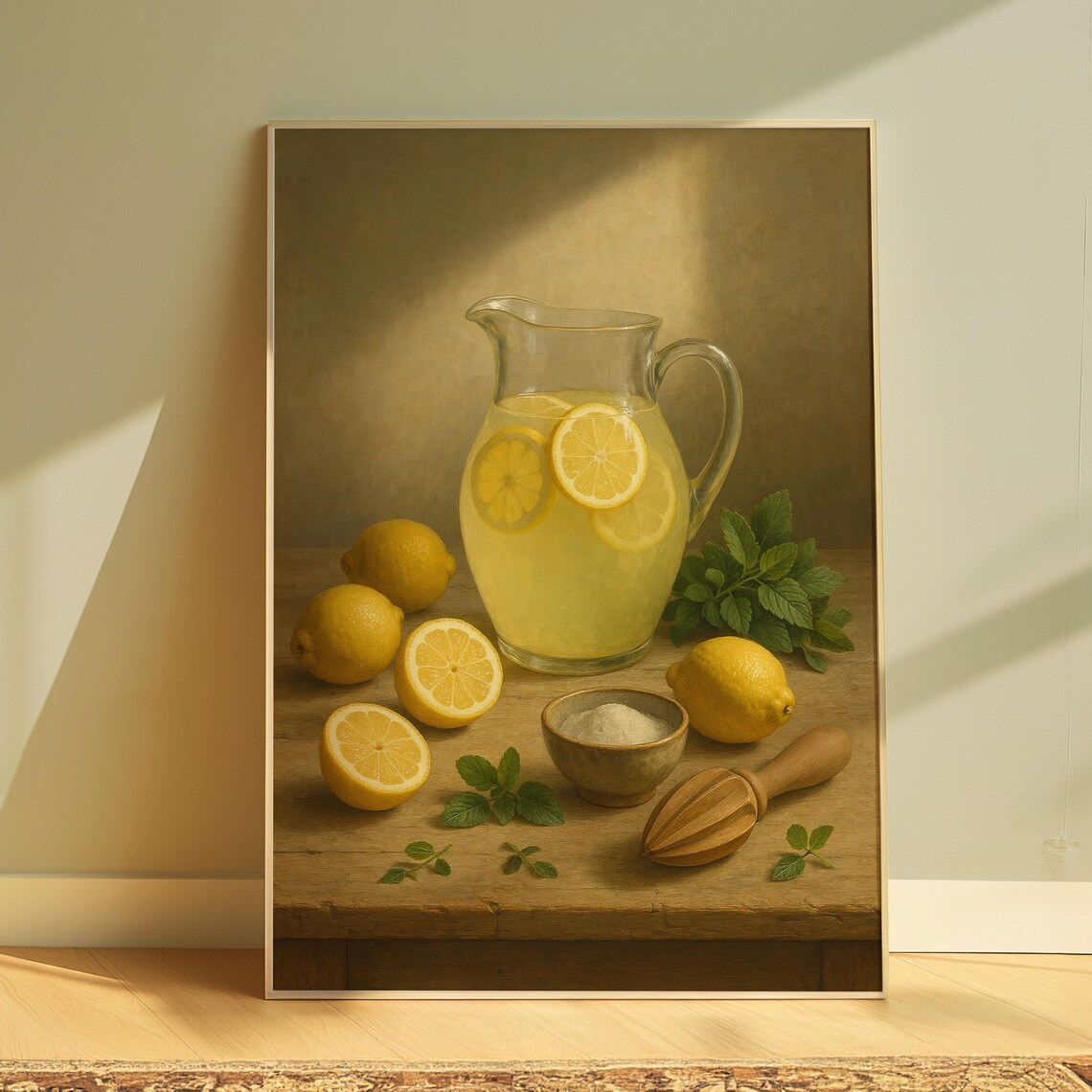 Lemonade Pitcher Still Life Oil Painting Citrus Summer Kitchen Poster