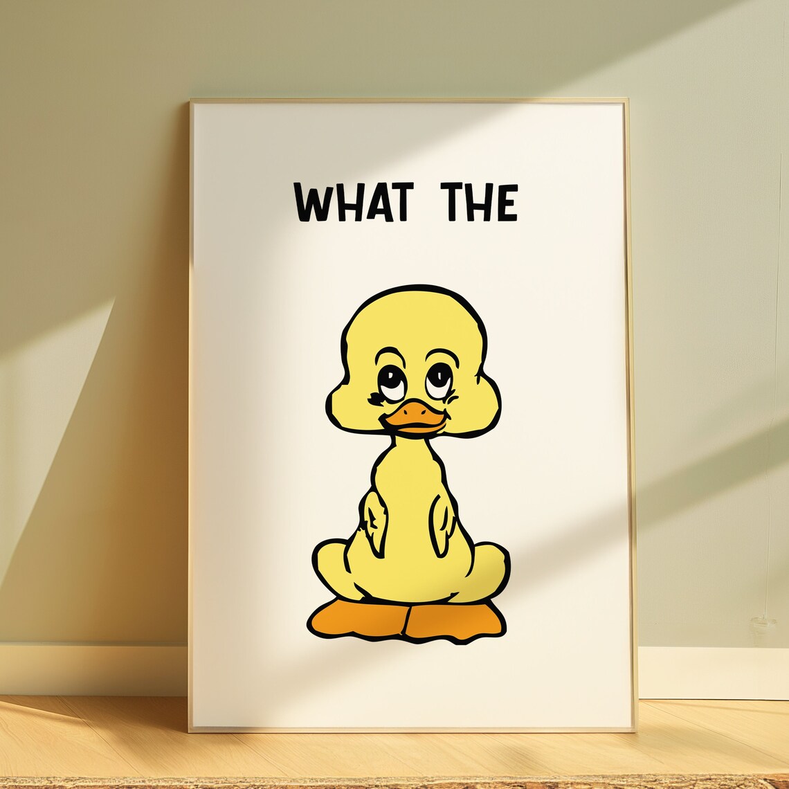 What the Duck Funny Yellow Cartoon Duckling Humorous Nursery Poster