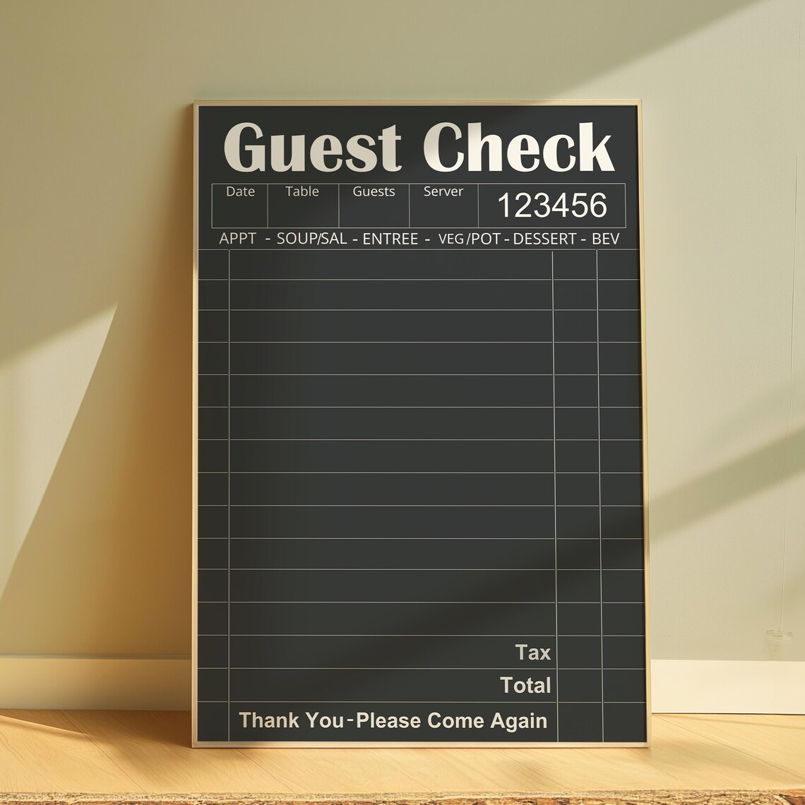 Black Guest Check Vintage Restaurant Receipt Trendy Kitchen Wall Poster
