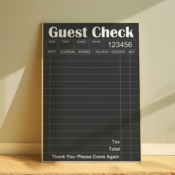 Black Guest Check Vintage Restaurant Receipt Trendy Kitchen Wall Poster