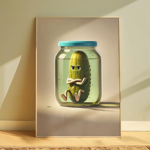 Pickle Print Fun Poster Retro Vintage Food Kitchen Bar Cart Art Wall Preppy Decor