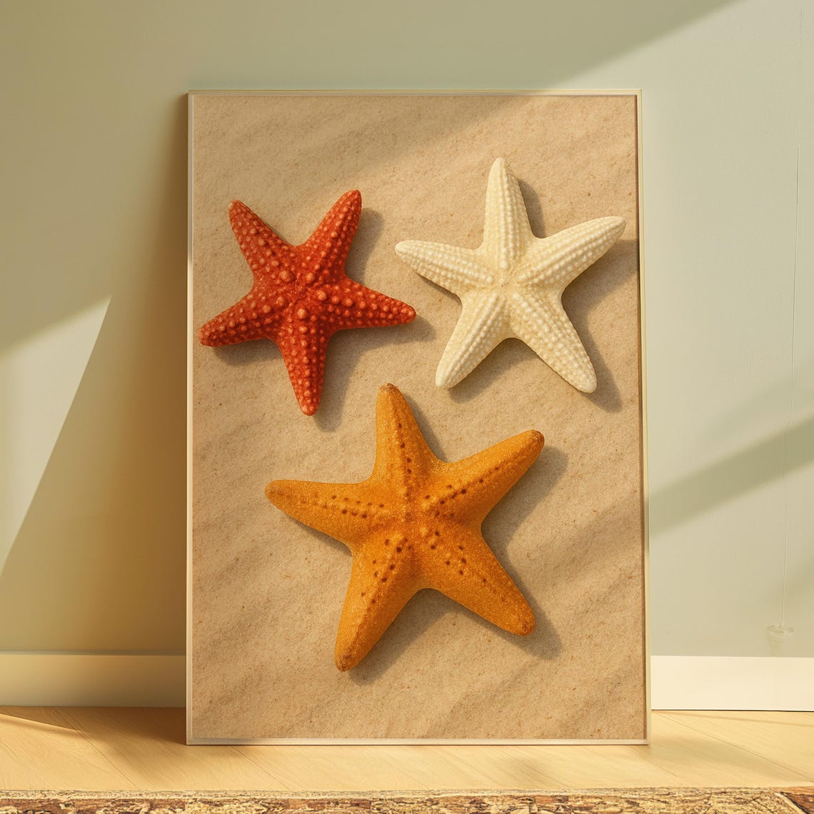 Colorful Starfish on Sand Beach Ocean Coastal Style Wall Art