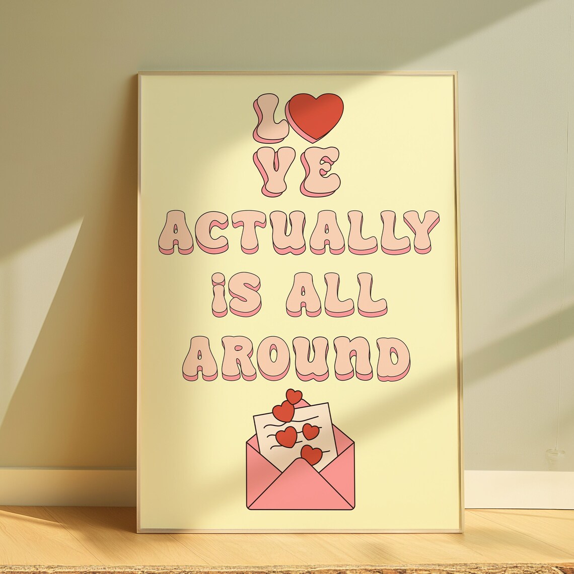 Sweet Love Actually Is All Around Pink Retro Bubble Letter Poster
