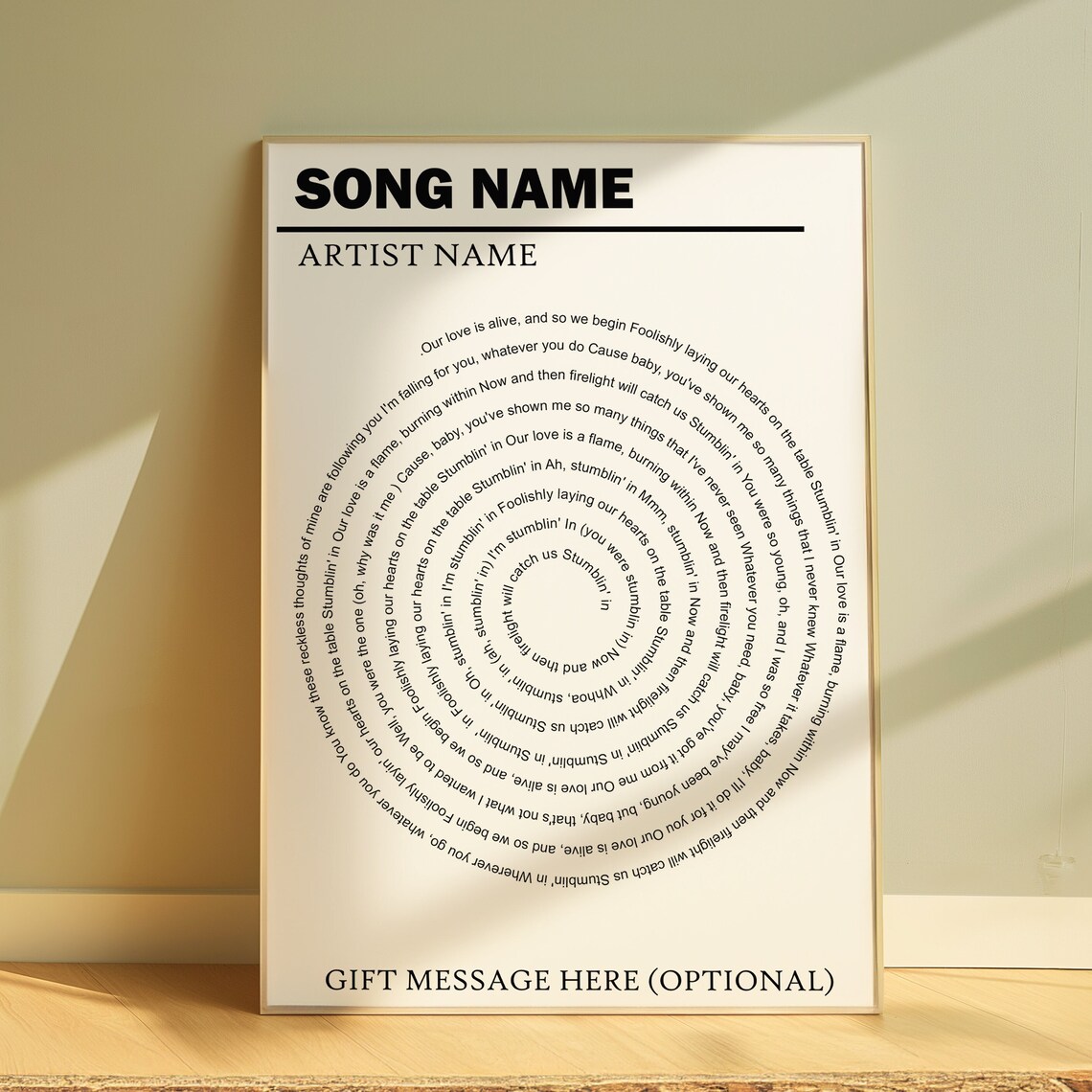 Custom Lyrics Print, Retro Music Wall Art