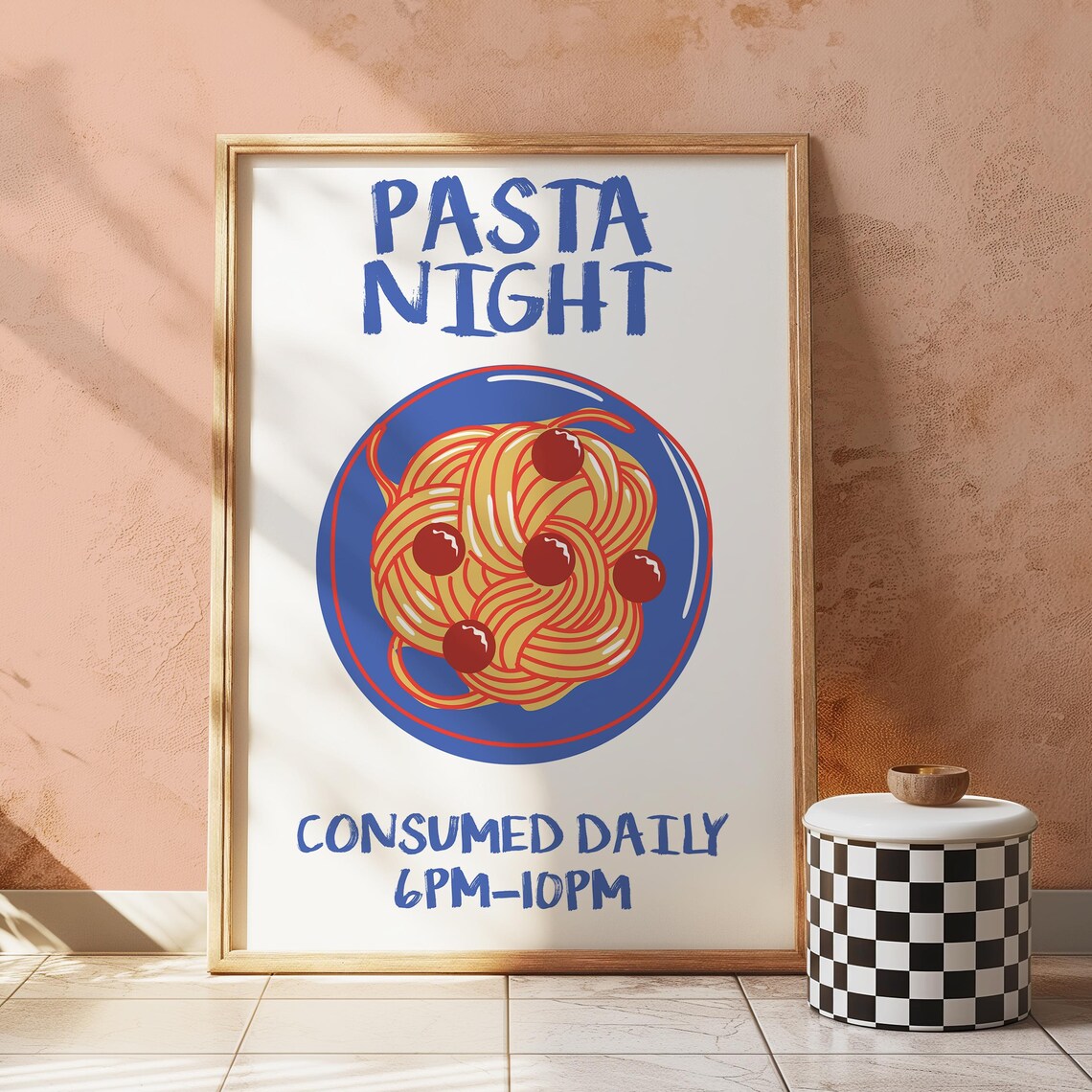 Pasta Night Spaghetti and Meatballs Retro Italian Kitchen Poster