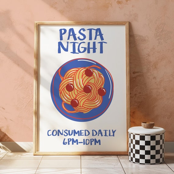 Pasta Wall Art Trendy Pasta Poster Pasta Night Print Retro Italian Food Print Bar Cart Print Aesthetic Kitchen Decor Kitchen Wall Art