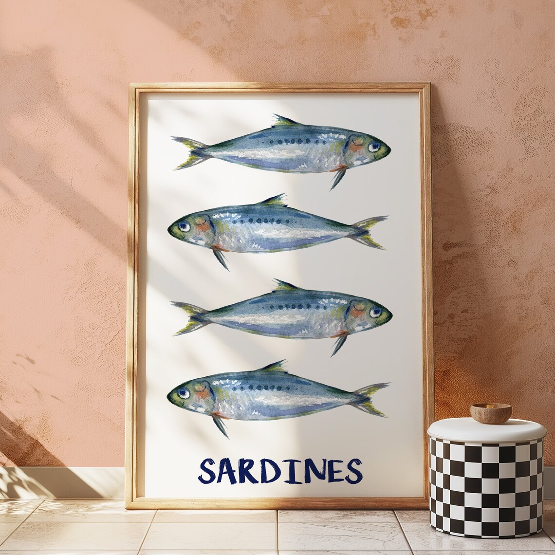 Sardines Watercolor Fish Kitchen Maximalist Coastal Nautical Poster