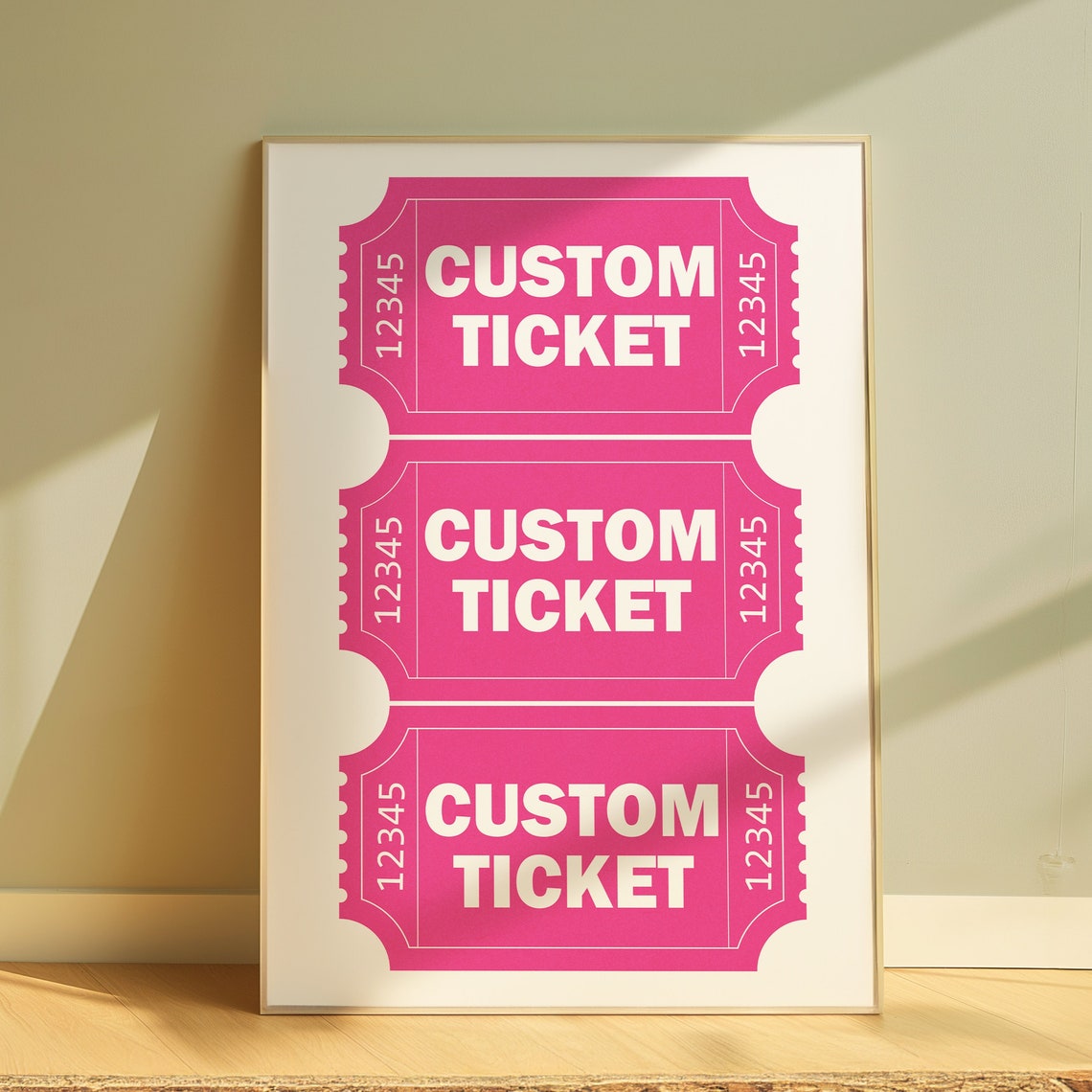 Pink Custom Ticket Stub Retro Raffle Personalized Dorm Wall Art