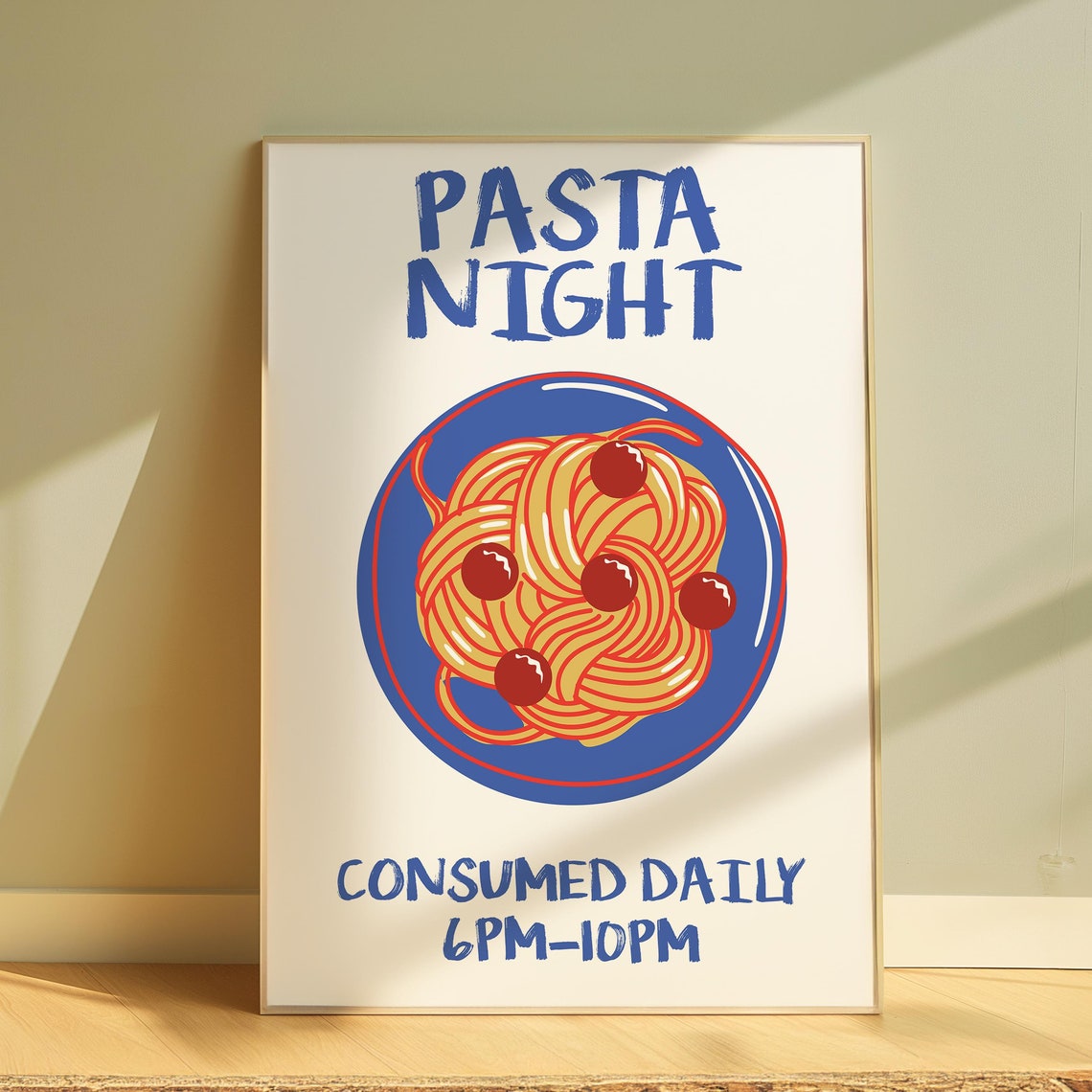 Pasta Night Spaghetti and Meatballs Retro Italian Kitchen Poster - Image 3