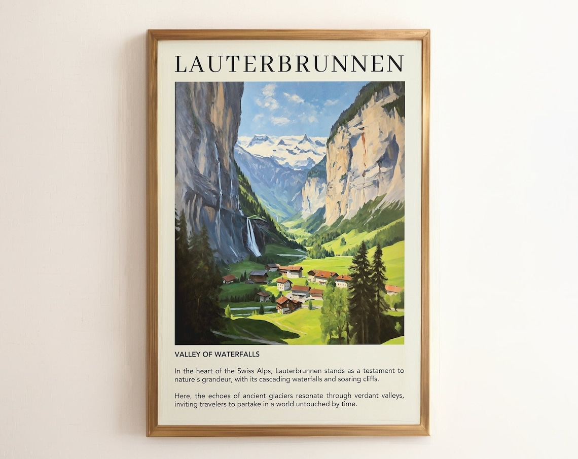 Lauterbrunnen Switzerland Vintage Travel Poster Print