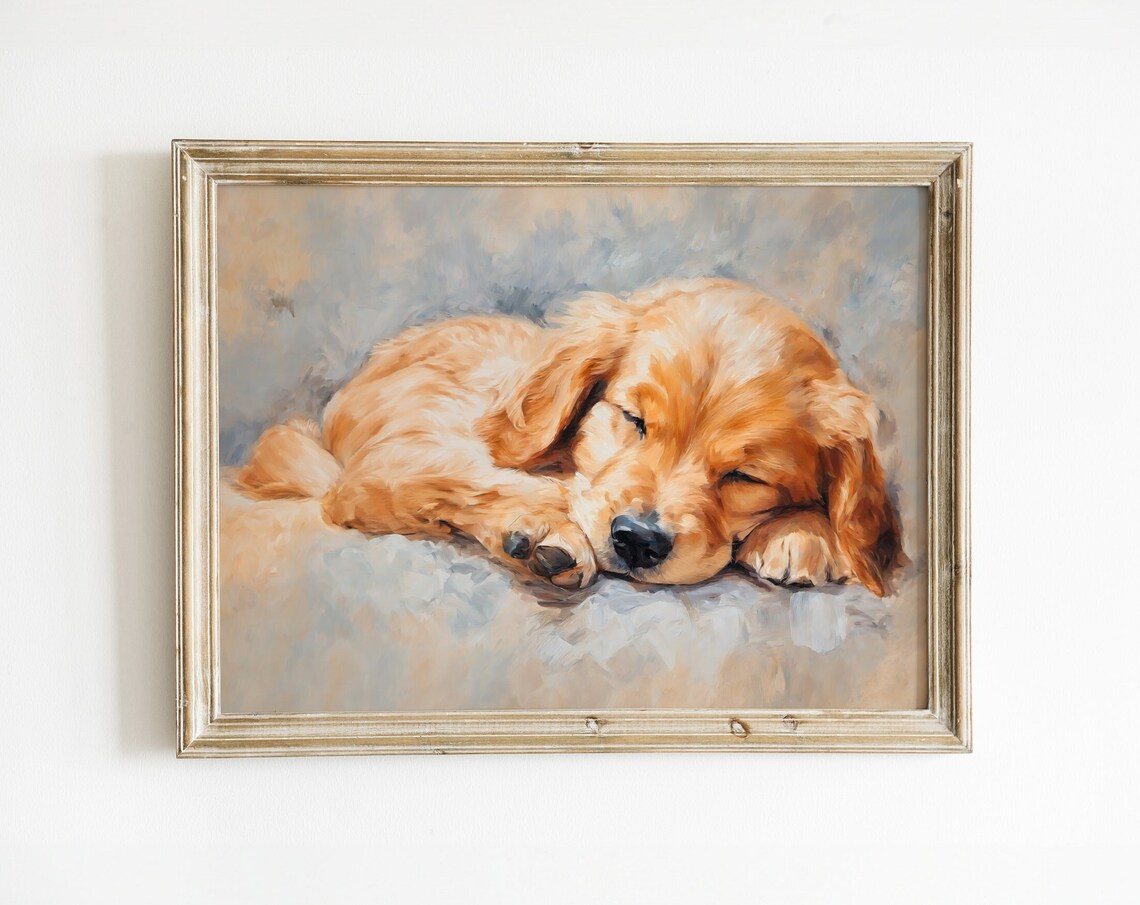 Sleeping Puppy Art Print, Golden Retriever Portrait
