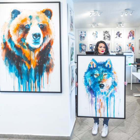 Blue Wolf Watercolor Portrait Wildlife Animal Art Print Gallery Style