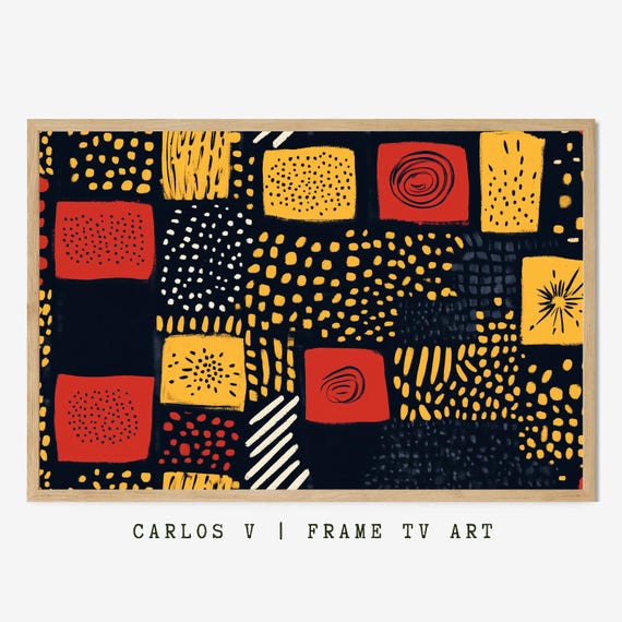 Geometric Blocks In Black Red And Gold Tv Frame Art Geometric Themed Illustration Instant Hd 300dpi