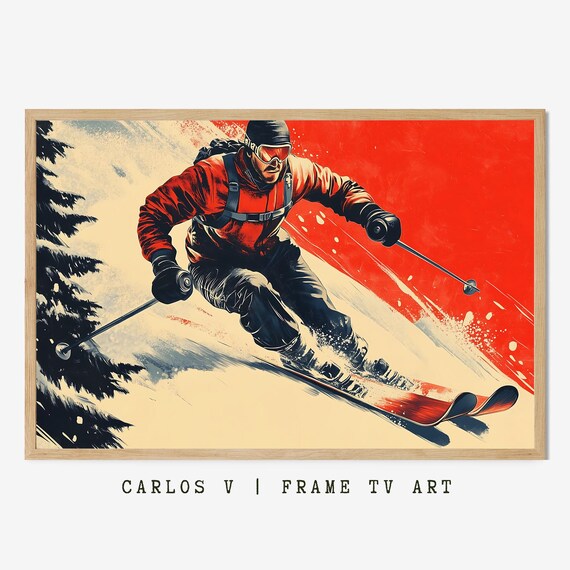 Professional Downhill Skier Racing Bold Red Dynamic Sports Poster
