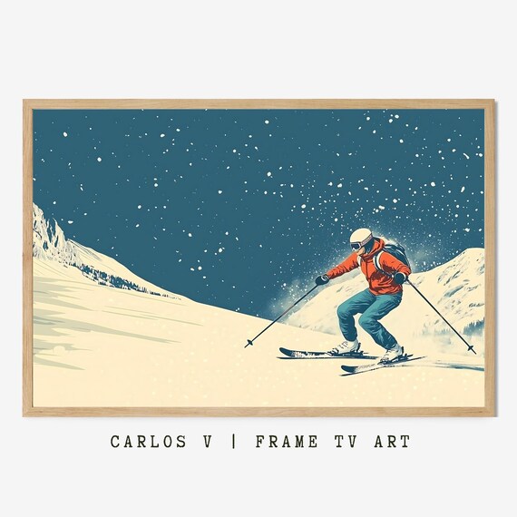 Lone Night Skier Carving Fresh Powder Under A Starry Sky Poster