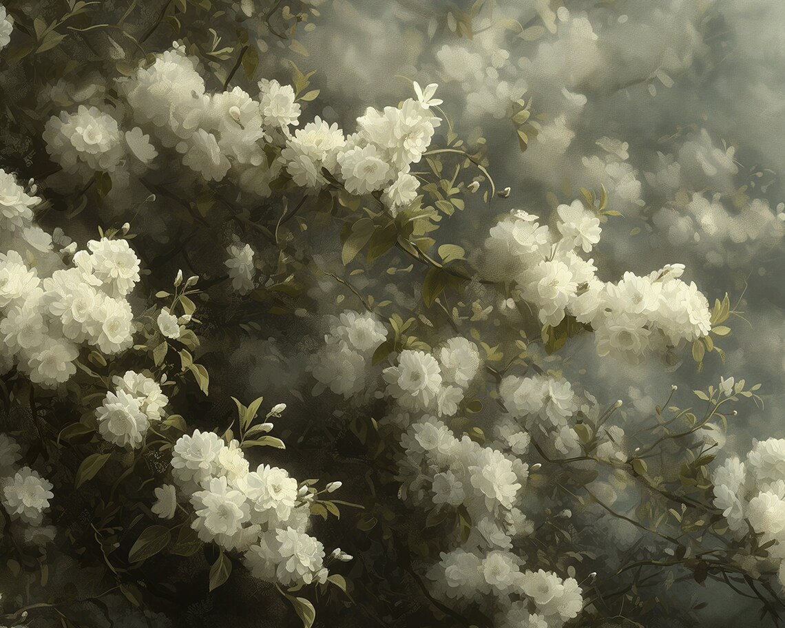 Misty White Flowers Moody Floral Blossom Painting Frame TV Art Poster - Image 2