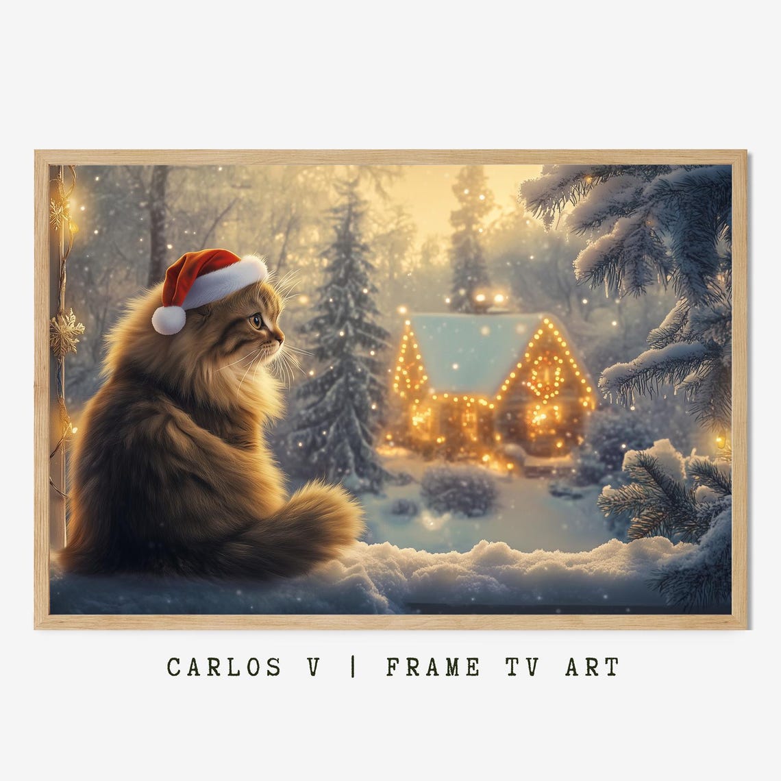 Fluffy Cat In Santa Hat At A Christmas Tree Farm In The Snow Poster