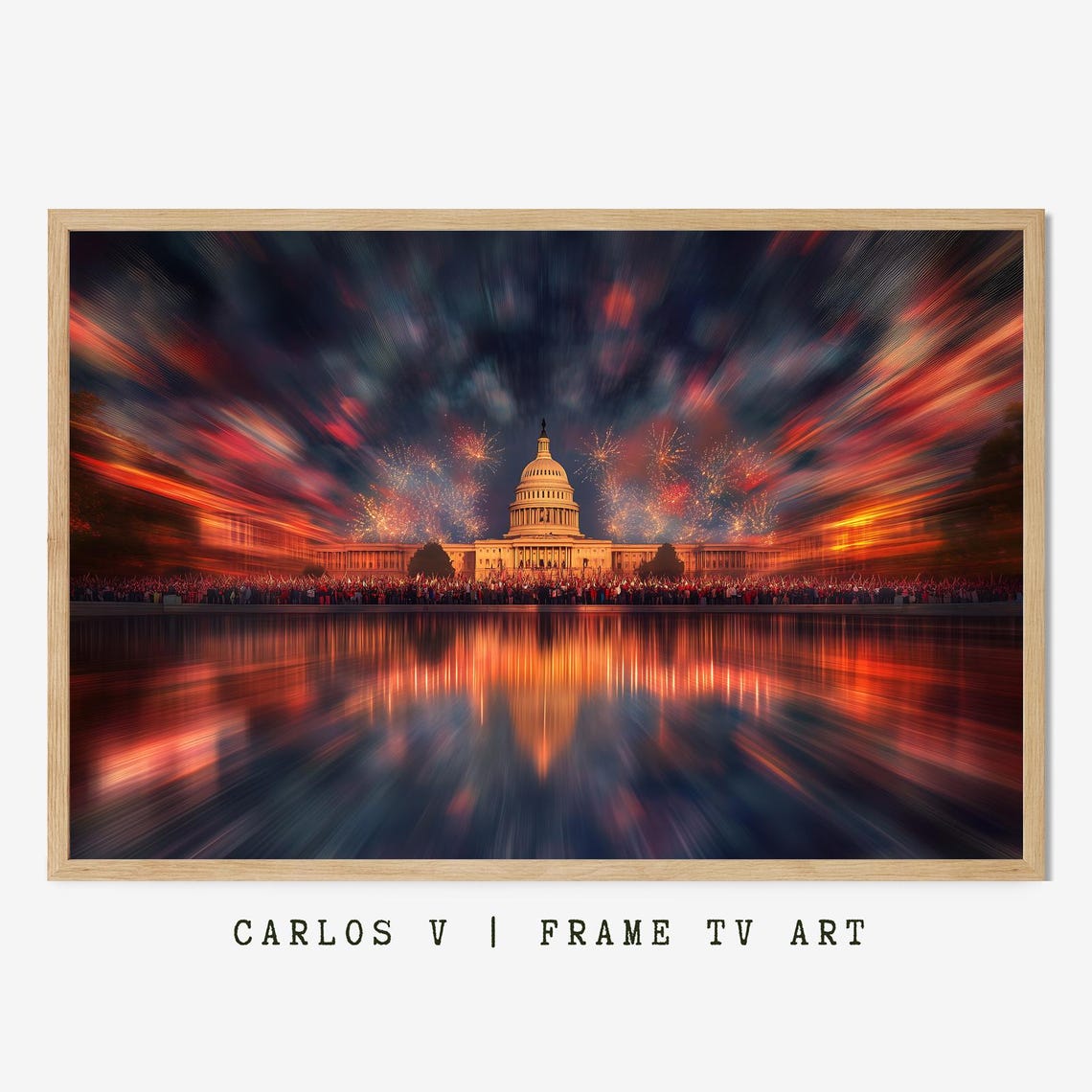 Mystical Fireworks Over the US Capitol Crowd Reflection Poster
