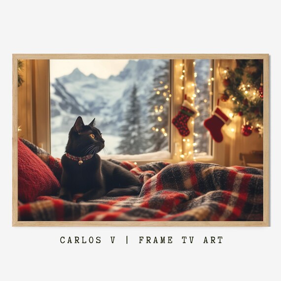 Cat Lounging On A Plaid Blanket In A Cozy Winter Bedroom Poster