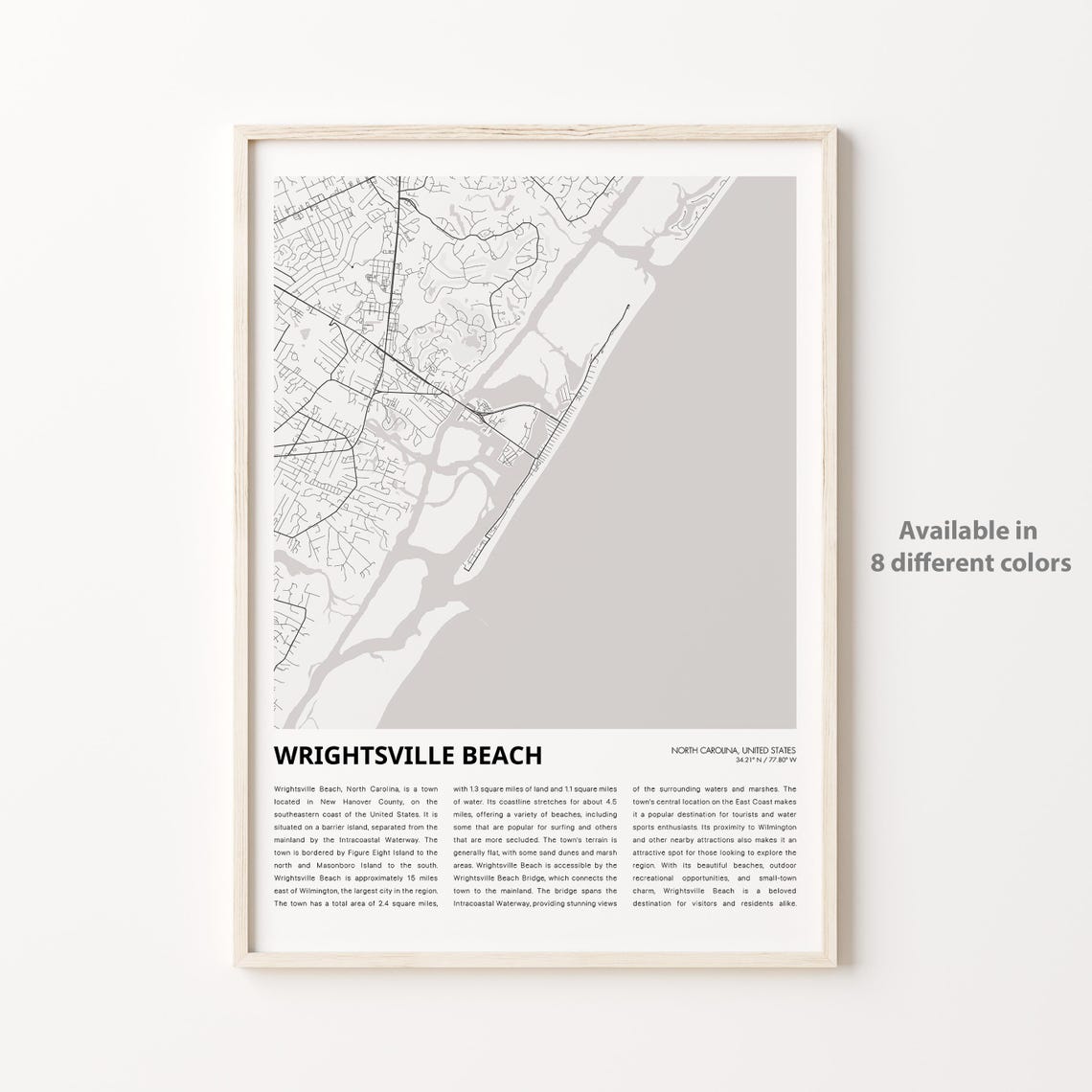 Wrightsville Beach North Carolina Barrier Island Map Art Poster