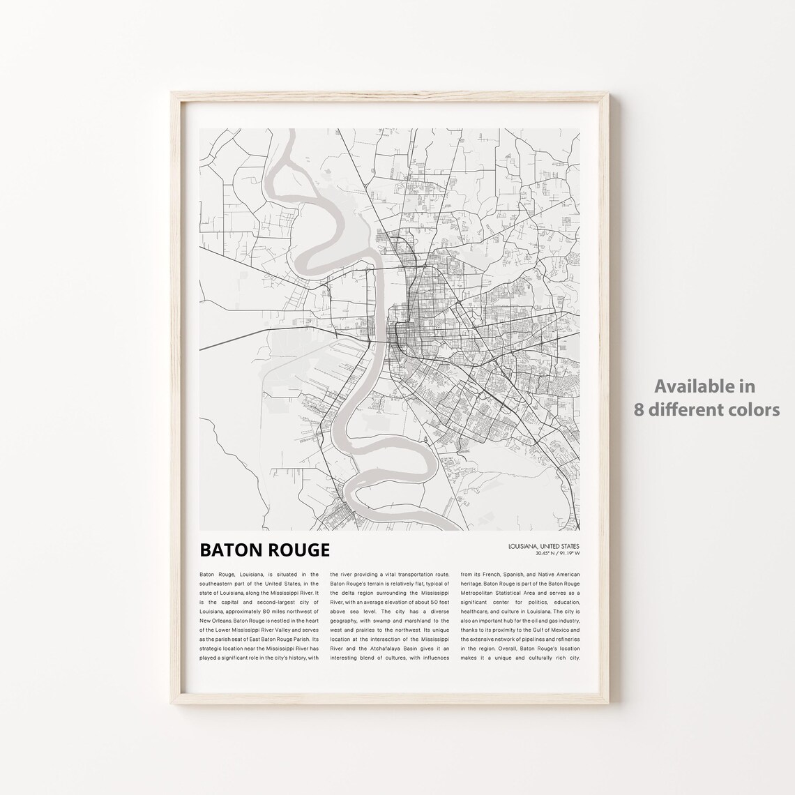 Baton Rouge Louisiana City Street Map Minimalist Urban Line Print