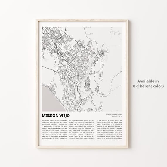 Mission Viejo Map Print Travel Wall Decor Art Housewarming Gift