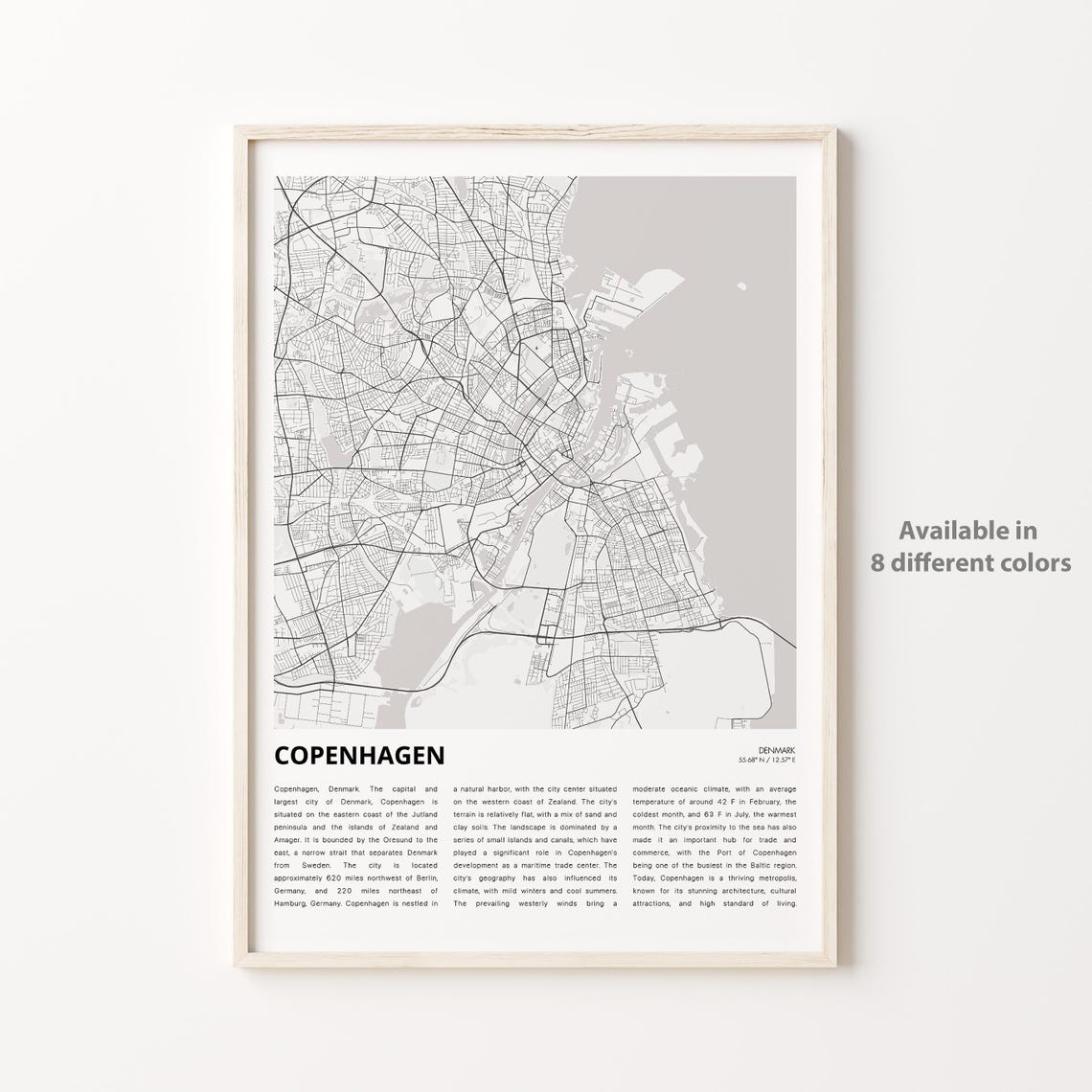 Copenhagen Map Print Travel Wall Decor Art Housewarming Gift