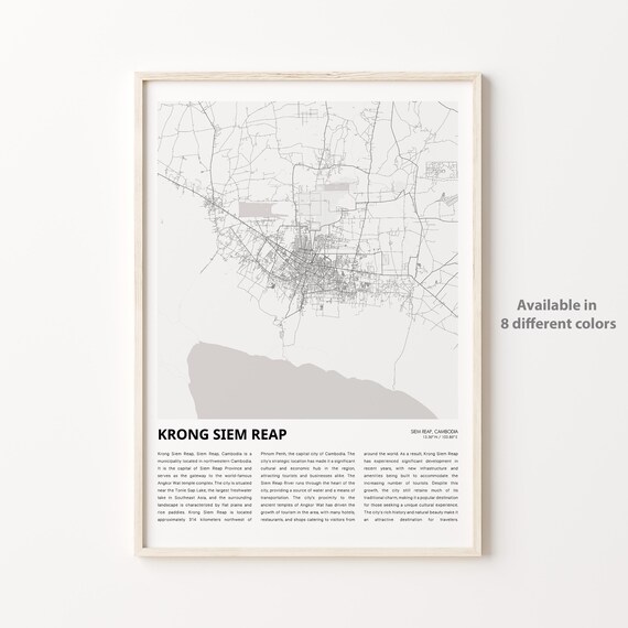 Krong Siem Reap Cambodia City Map Minimal Street Art Decor Poster